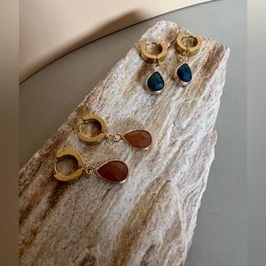 Crystal & Stone Dainty Gold Hoop Earrings - Stylish Boho Chic Earrings